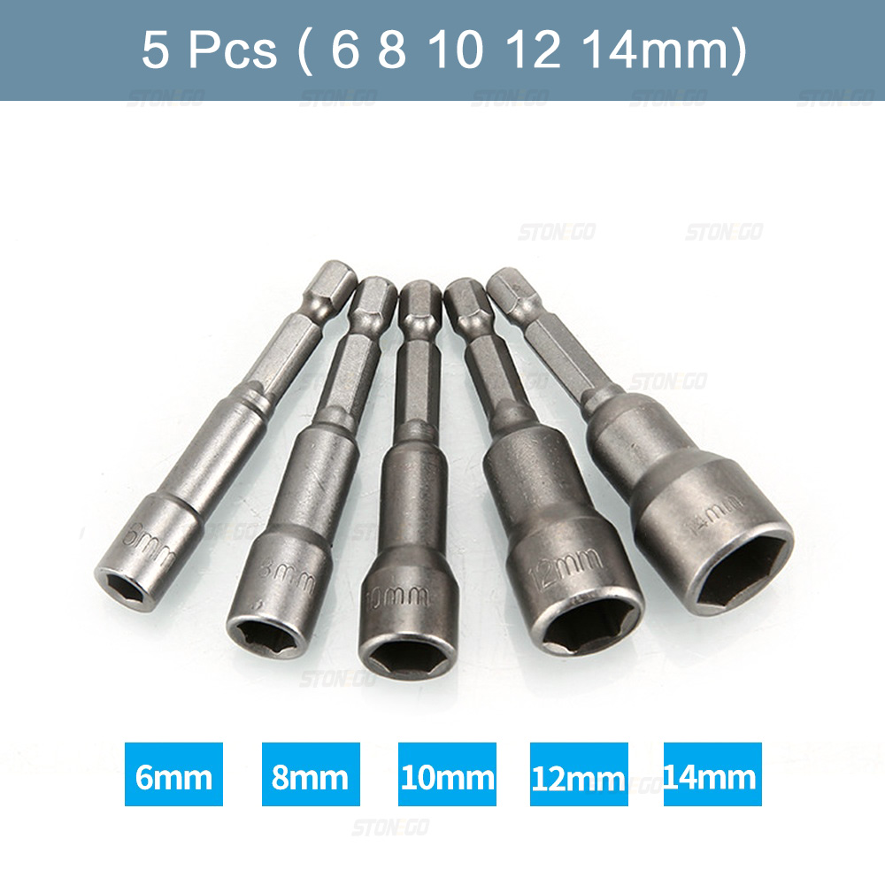 STONEGO 9PCS/14PCS Hexagonal Socket Nozzle Nut Screwdriver Set Metric Socket Wrench Power Nuts Driver Drill Bit Kit 1/4'' Driver: Light Blue