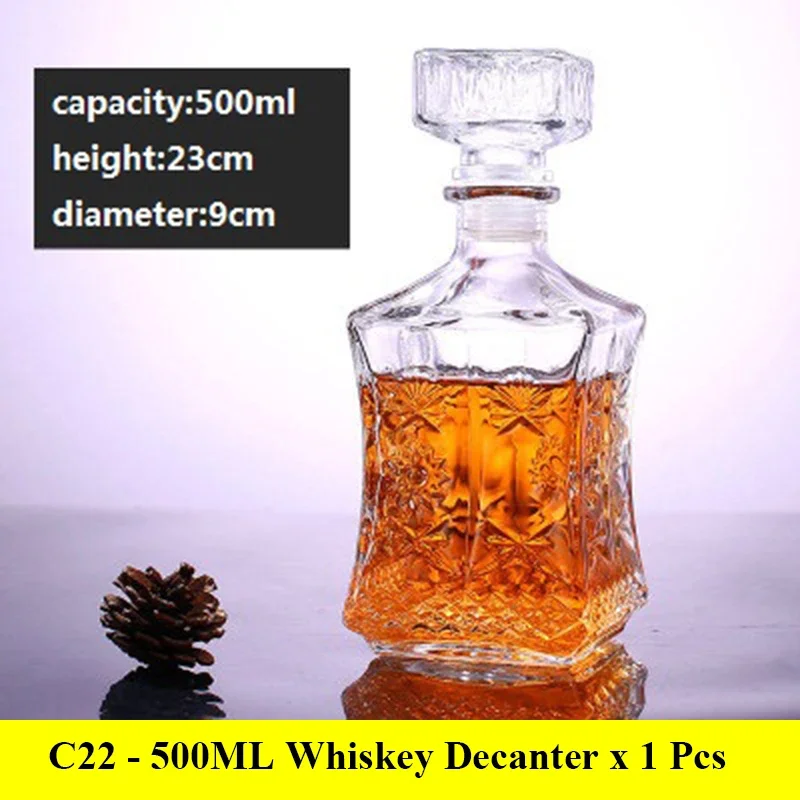 Decantadores de whisky de vidrio sin plomo para licor Scotch Bourbon, botella de copa de vino de 3 estilos, novedoso, 1000ml: Morado