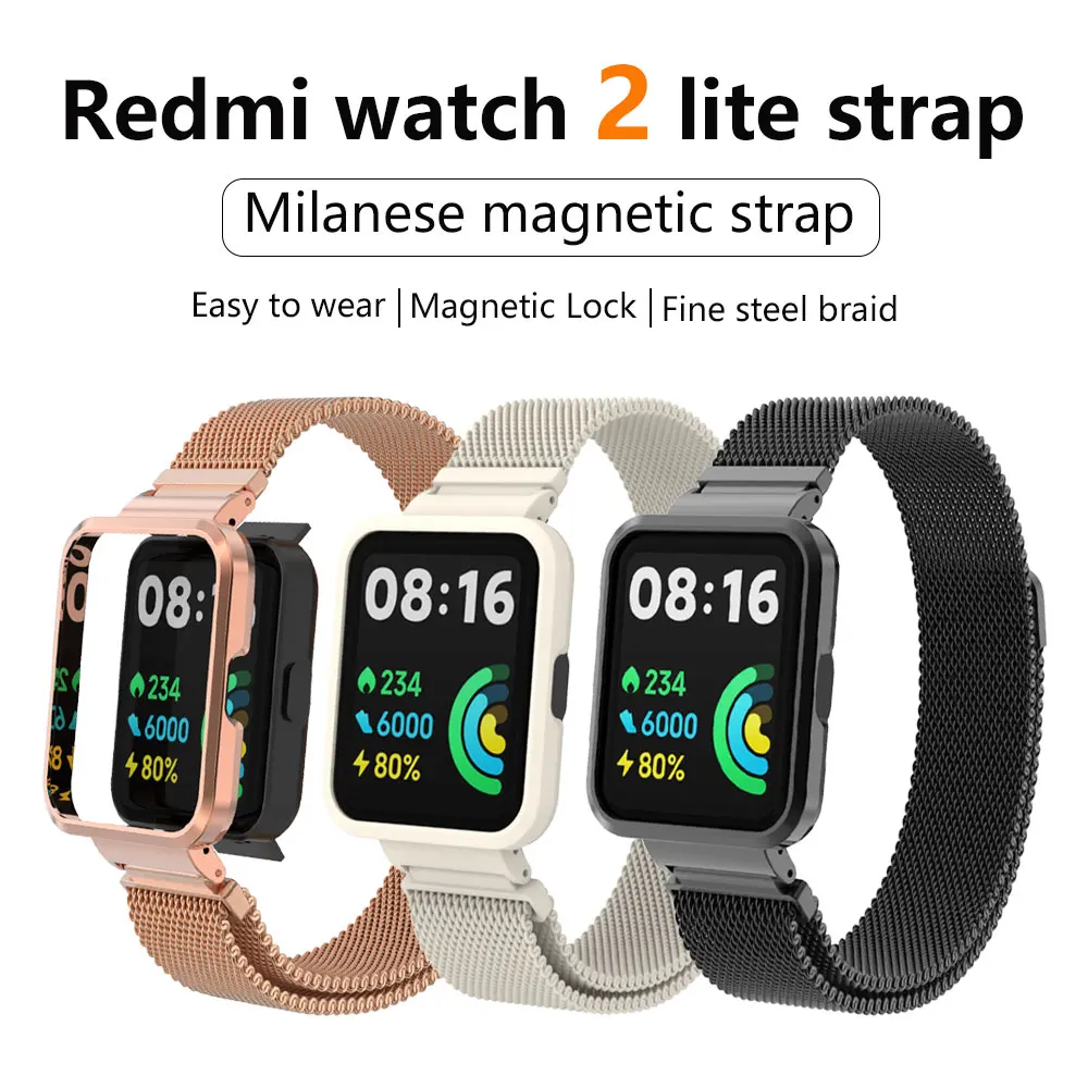 Milanese Band Voor Xiaomi Mi Watch Lite Smart Watch Metalen Frame Beschermer Case Armband Horlogeband Voor Redmi Watch 2 Lite Correa