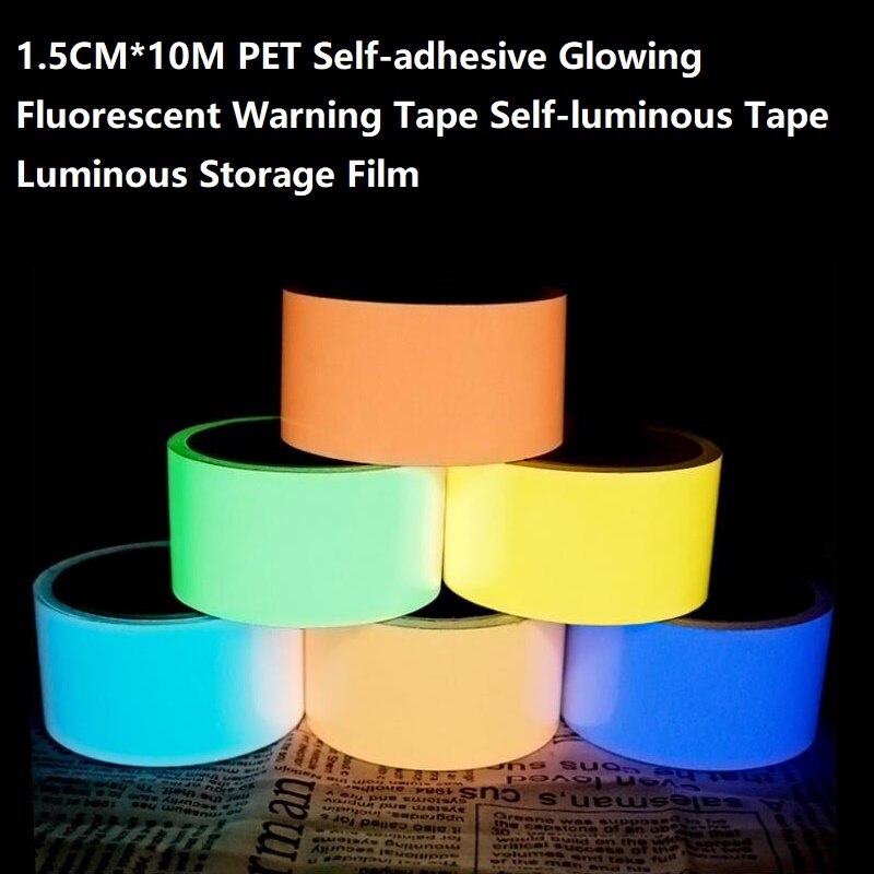 1.5 Cm * 10M Pet Zelfklevende Lichtgevende Fluorescerende Waarschuwing Veiligheid Tape Self-Lichtgevende Tape Lichtgevende Opslag film