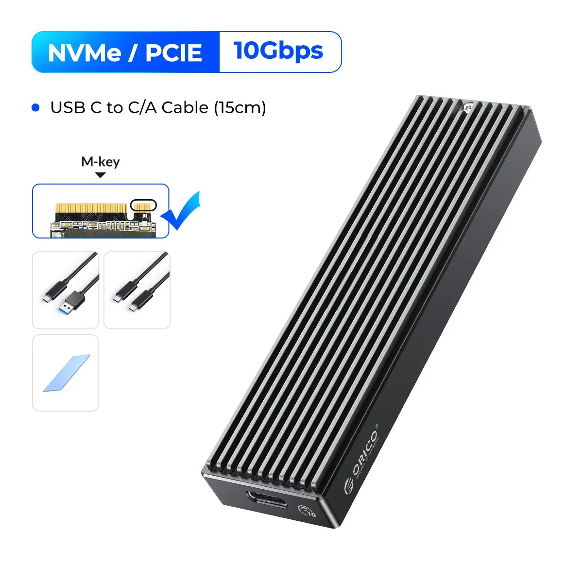 ORICO 10Gbps M.2 NVMe SSD Enclosure Aluminum Type C USB 3.2 Gen2 Tool-Free M.2 NVMe to USB Adapter for PCIe NVMe and SATA SSD: Gold