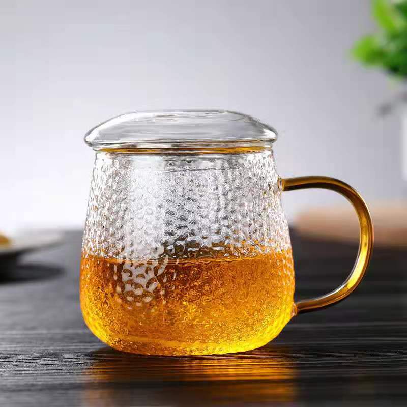 Glass Tea Infuser Cup With Transparent Filter Handle Bamboo Lid Heat-resistant Flower Teacup Office Tea Mug Drinkware: 350mlglass cover
