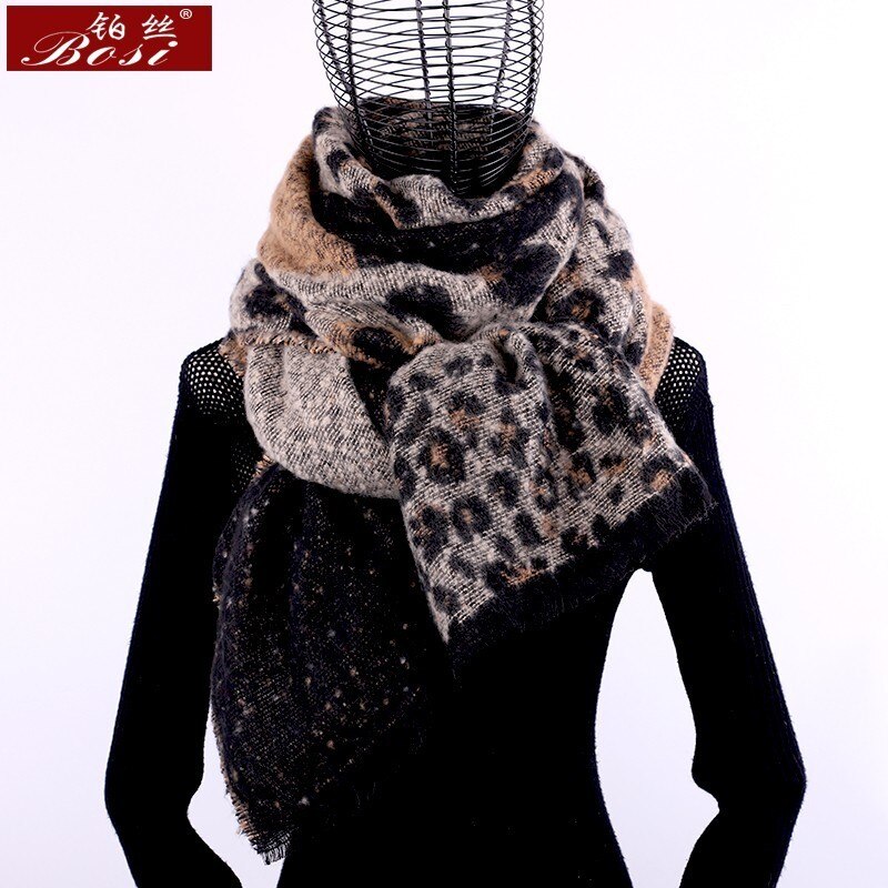 Kashmir tørklæde leopard plaid print vinter til kvinder kvast sjal plaid lange tørklæder mærke oversize uld wraps pashmina: Mørkebrun
