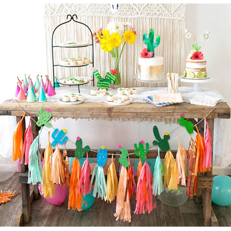 Hawaiian kaktus flamingo banner kranseblad papir fest banner bunting dekoration hawaiisk tema fest fødselsdag forsyninger