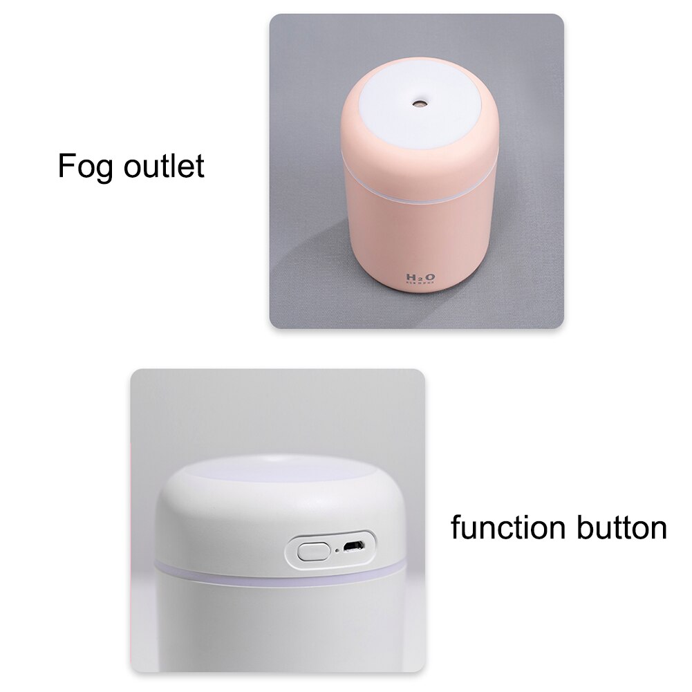Humidificador de niebla de coche USB 300ml Mini purificador de aire 7 colores LED luz de noche ambientador ajustable portátil para el escritorio del hogar del coche