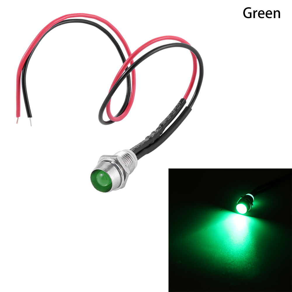 1PC 12V 8mm Multi-color Metal Shell LED Indicator Light Pilot Dash Dashboard Panel Car Van Boat Warning Lamp Bulb With Holder: 1Pc Green