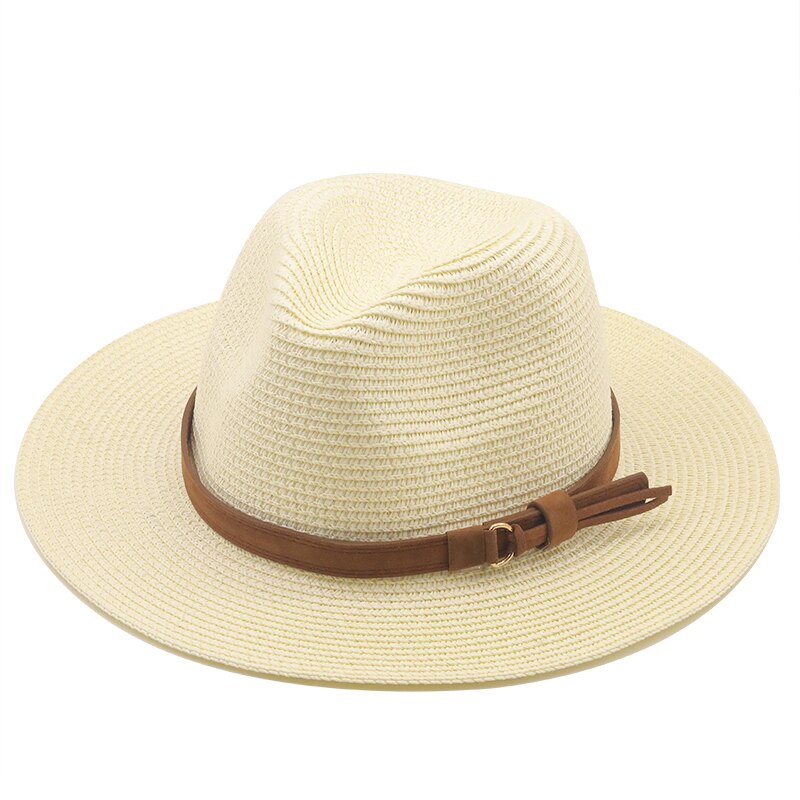 Panama Hoed Zomer Zon Hoeden Voor Vrouwen Mannen Strand Strooien Hoed Mode Uv Zon Bescherming Reizen Cap Chapeu Feminino: Milky white