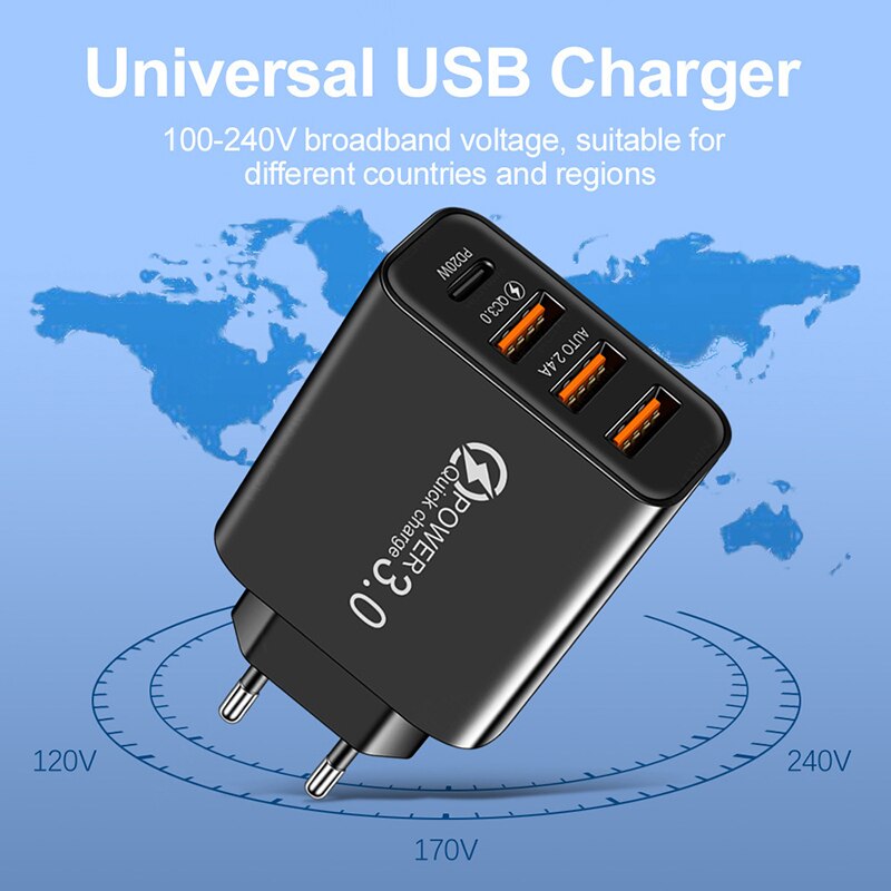 Universelles 5- v- 2a -ladegerät für mobiltelefone, typ-c-anschluss, europäischer und amerikanischer eu-/us-standard, ladeadapter für iphone und samsung