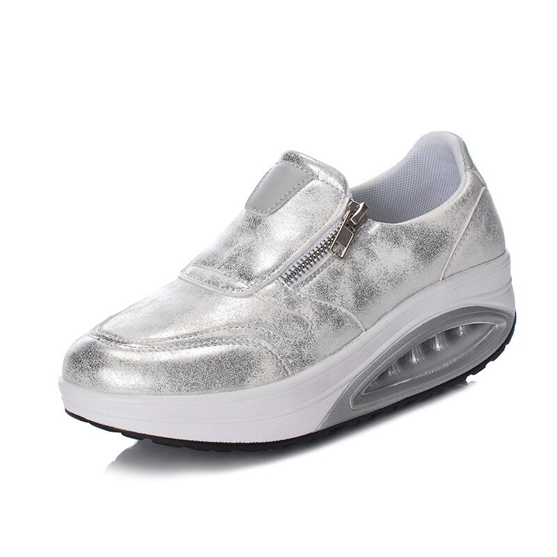 Baskets noires pour femmes, chaussures à bascule d'automne et d'hiver, chaussures de course à pied zq -82: Argent / 5