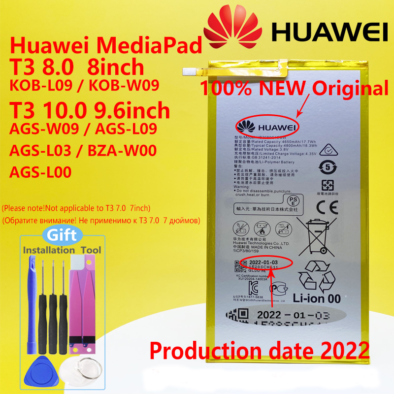 8 &quot;Huawei Mediapad T3 8.0 Batterie/KOB-L09/W09/9.6&quot; Mediapad T3 10.0 Batterie/AGS-W09/L09/L03/BZA-W00/L00 HB3080G1EBC HB3080G1EBW