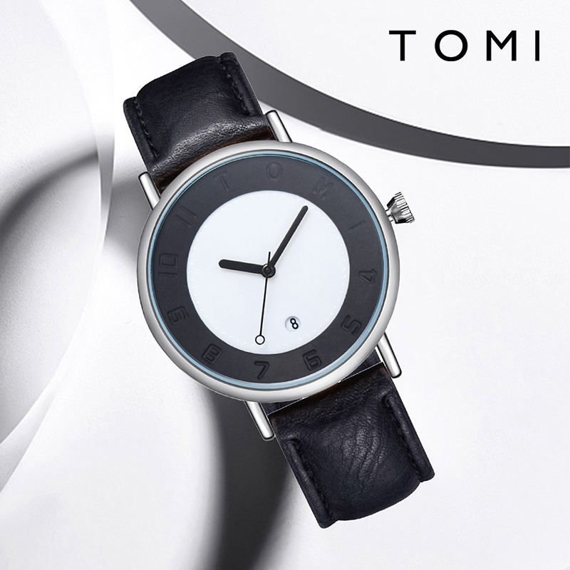 TOMI Minimalistisch modehorloge voor heren Heren- en dameshorloge Veelzijdige kalender Rond Quartz horloge met grote wijzerplaat Premium horloge