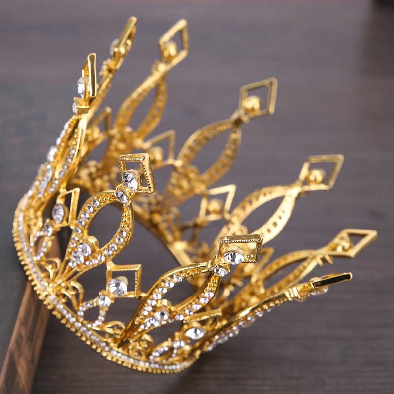 nuovo barocco d'oro Corona re regina cerchio ornamenti per capelli in cristallo compleanno gioielli da sposa accessori per capelli tiara festa LXH