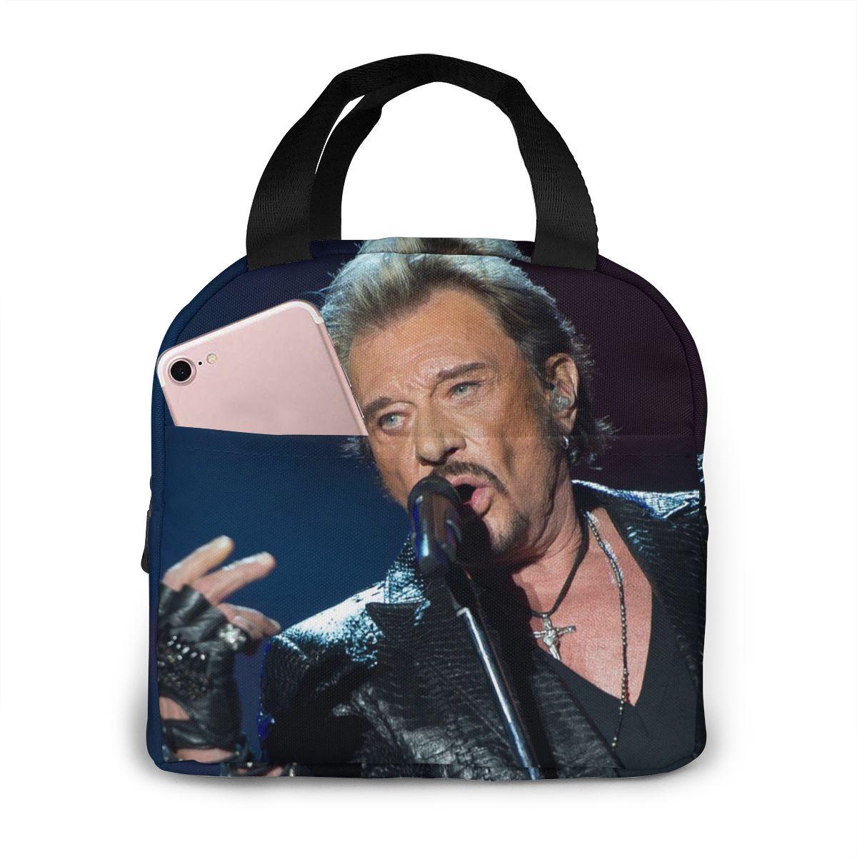 Johnny Hallyday mittagessen tasche kid frauen isolierung tragbare wasserdichte picknick coole tasche frühstück schule wiederverwendbare lebensmittel tasche neue: Black1