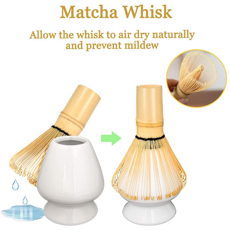 Japanese Matcha Tea Set, Matcha Ceremony Accessory - Matcha Whisk, Ceramic Bowl And Whisk Holder, Traditional Scoop