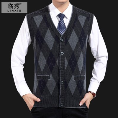 Pull et cardigan en tricot pour hommes d'âge moyen, grande taille, pas cher, , C1217, printemps, automne hiver: Gris foncé / L (52.5kg-62.5kg)