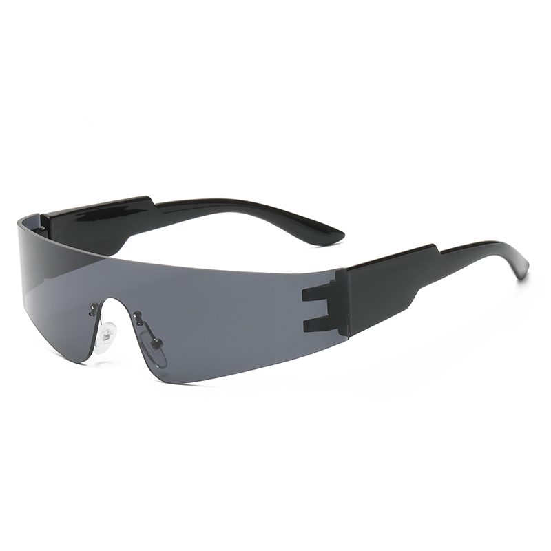 Gafas de sol Punk de una pieza para ciclismo, gafas de sol con espejo Y2K para mujer, gafas envolventes de los años 2000, gafas de: Negro