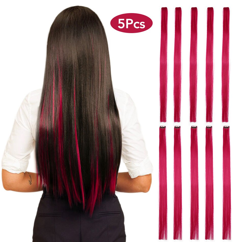 Meepo Lange 24 Inch Steil Haar 5 Stuks/set Gekleurde Highlight Synthetische Hair Extensions Clip-In Een Stuk Pure Kleur: Light Red