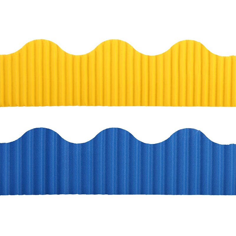 2 rollos de papel de fondo de decoración de bordes festoneados de tablón de anuncios para bordes decorativos (amarillo y azul)