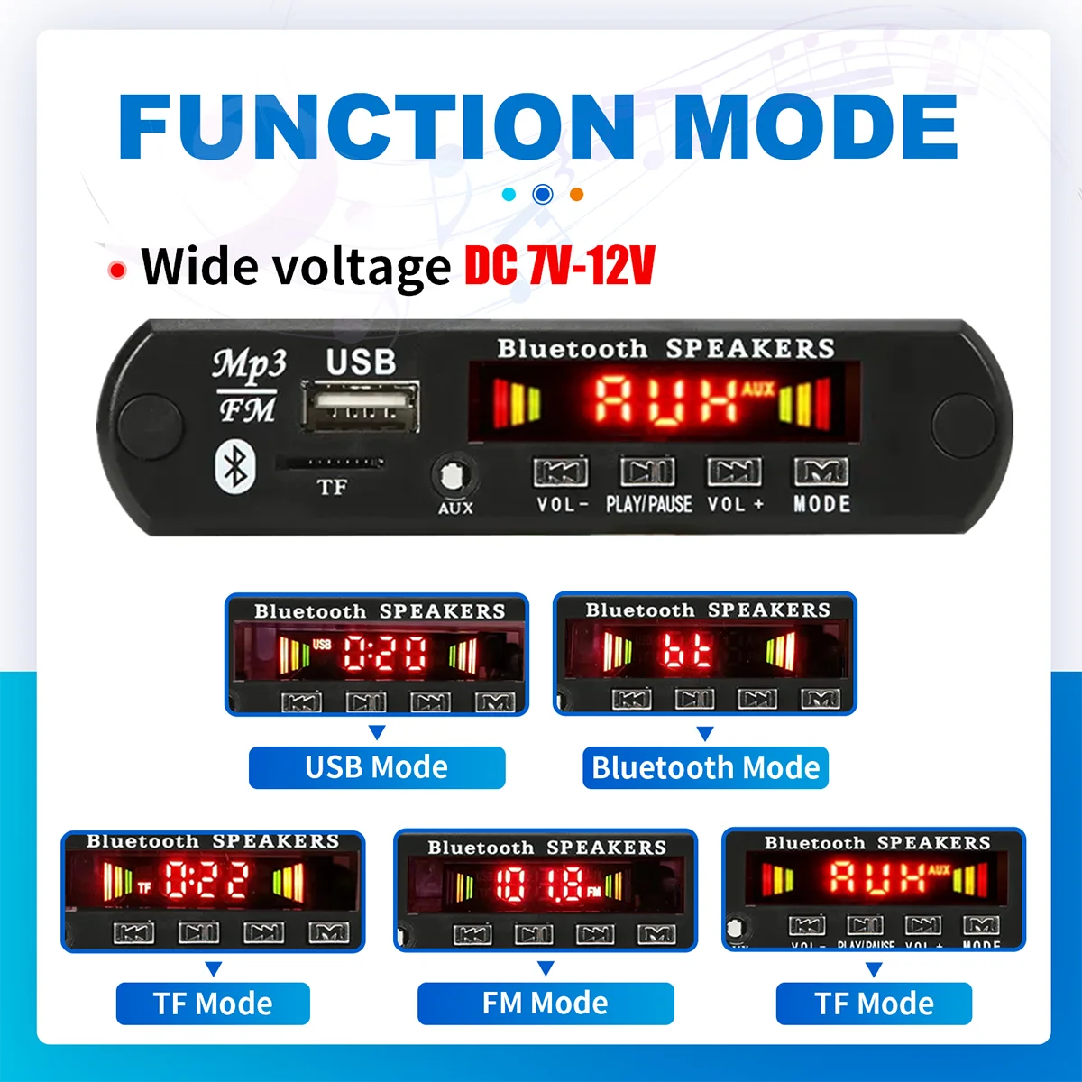 Bluetooth 5.0 DC 9V 12V MP3 Decoder Board Wireless Car MP3 Player USB Handsfree Recording Module TF FM Radio Power Off Memory