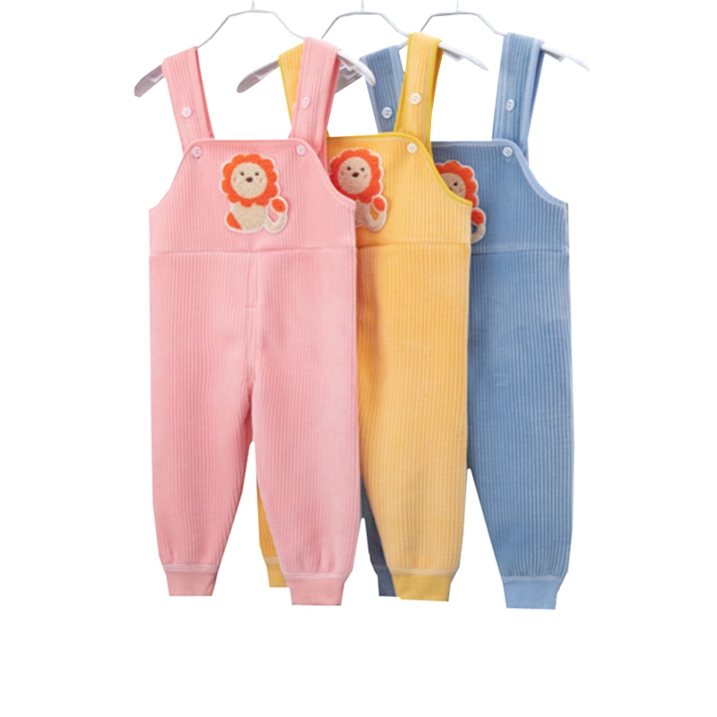 Crianças além de veludo macacão de malha outono inverno bebê bonito dos desenhos animados bib harem calças meninos meninas bolso malha macacões