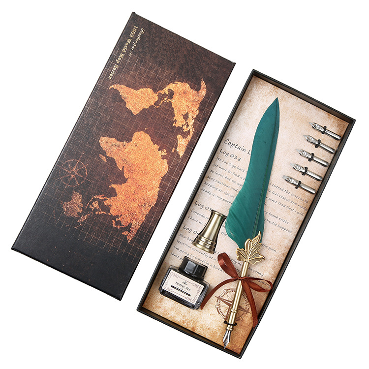 Vintage Antieke Veer Dip Pen Metalen Nibbed Pen Inkt Schrijven Quill Plakboek Veer Pen Set Creatieve Vulpen: 17