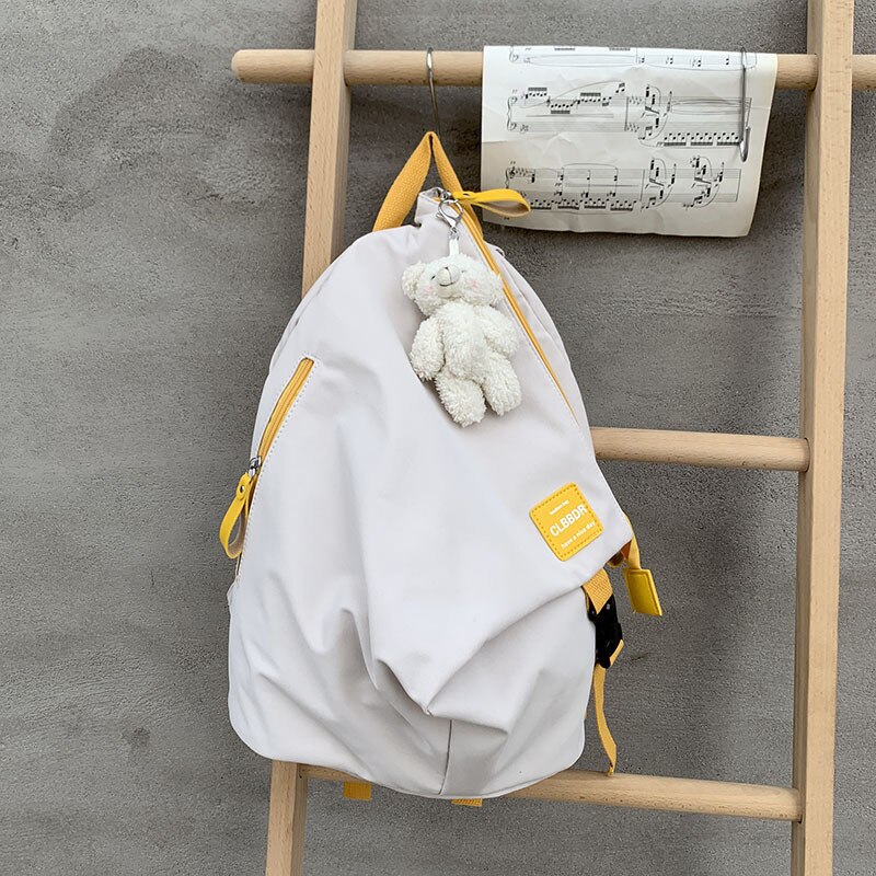 Mochilas escolares de nailon para chicas adolescentes, bolsos de hombro de viaje para ordenador portátil, mochilas para estudiantes universitarios,: YELLOW / With pendent