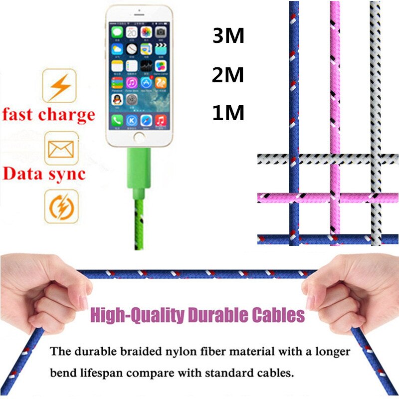 Voor iphone 5 5 S 5C SE 6 6 S 7 8 Plus Nylon Gevlochten Micro USB Datakabel snelle Oplader Draad voor apple iphone X XS Max XR Mobiele telefoon