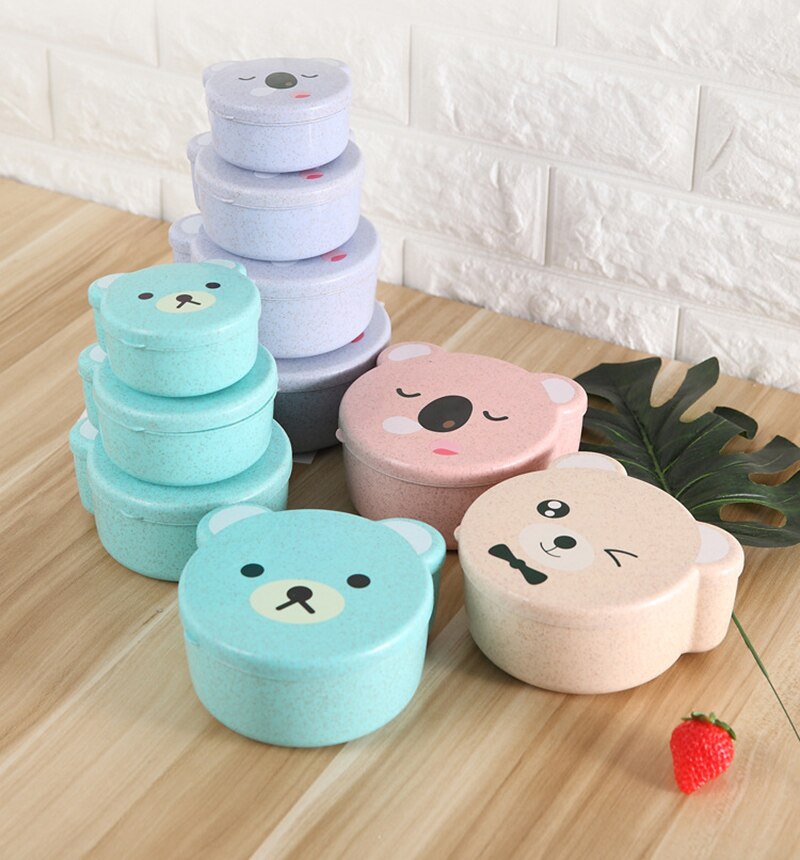 Mini Cartoon Cute Kid Child Bento Box Plastic Wheat Straw Microwave Lunch Box School Picnic Travel SuShi Food Container MJ82706