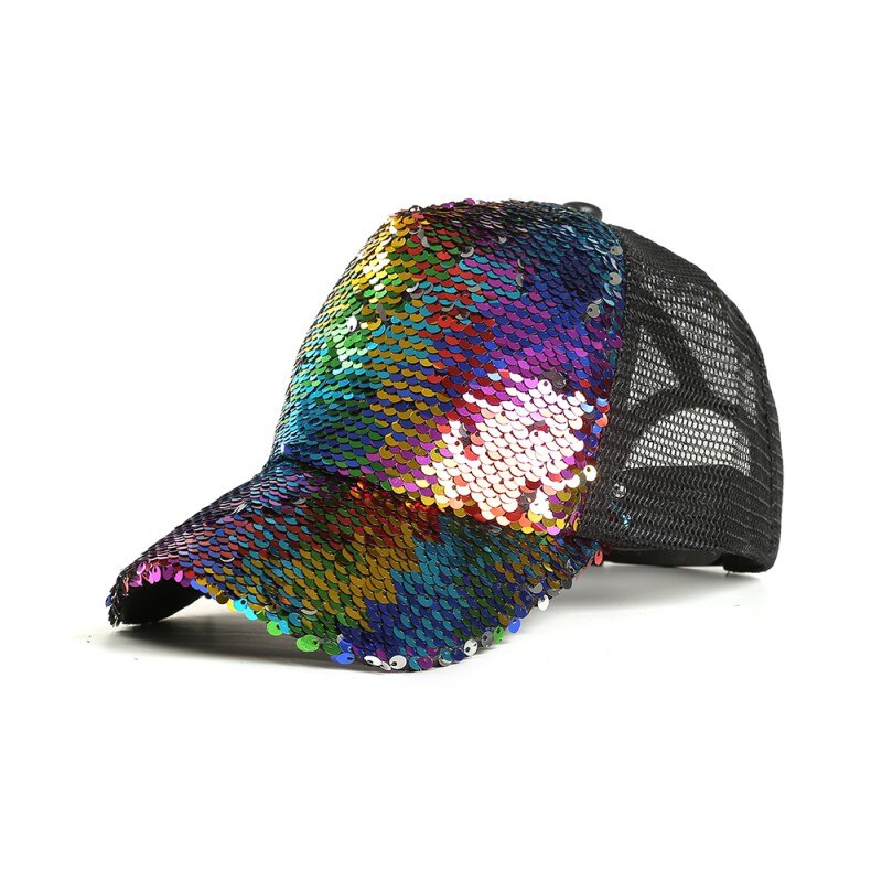Gorra de béisbol con cola de caballo brillante, gorras Snapback de Hip Hop para mujer, sombreros de verano brillantes con lentejuelas, sombreros de malla para exteriores, sombrero de hueso F1 F5