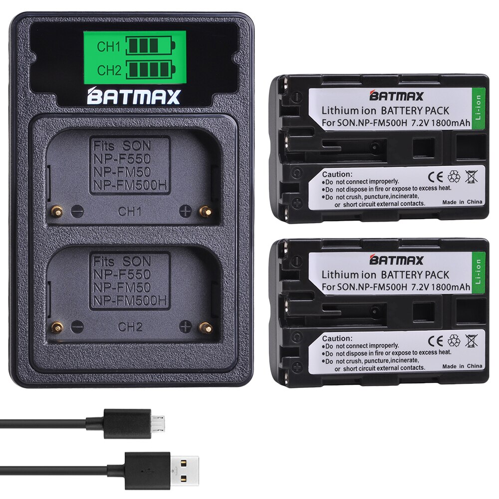Batmax NP-FM500H FM500H Batterij + Lcd Usb Dual Charger Met Type C Poort Voor Sony A200 A200K A200W A300 A350 a450 A580