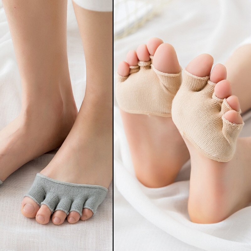 Five Fingers Half of The Women Sock Plus Cotton Sweat Half Palm Full Toe Toe High Heels Silicone Anti-slip Stealth Socks