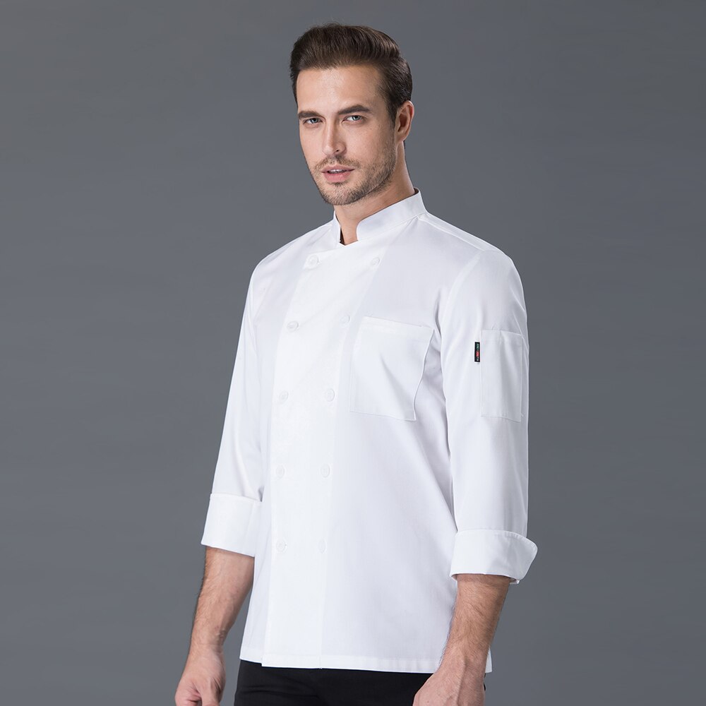 Ren hvid kok overall restaurant madlavning polyester bomuld åndbar uniform kok langærmet jakke: Xxl