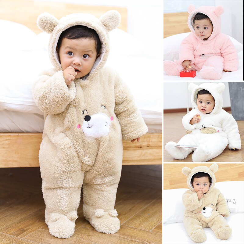 Pasgeboren Baby Kleding Jongens Cartoon Leuke Rompertjes Baby Baby Meisjes Roze Voet Fleece Jumpsuit Winter Dikke Rompertjes Uitloper