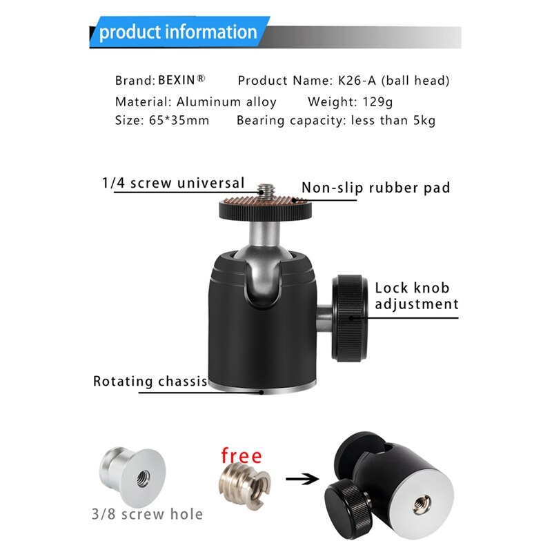 Mini Ballhead Monopod Ball Head Tripod Head 360 Panoramic Head for DSLR Camera Flash Tripod Mount Adapter