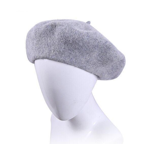 Sedancasesa kvinder baret hat strikket uld baret efterår vinter varme ensfarvede kvindelige motorhjelm hatte til kvinder sød beret cap: Grå