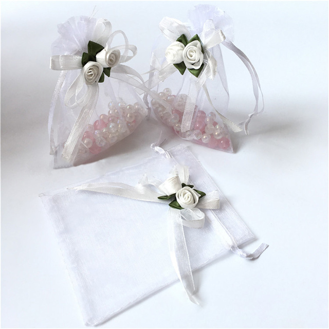 Dun Kleurrijke Kleine Sieraden Verpakking Zak Tulp Mesh Bag Sieraden Verpakking Bag Organza Rose Tasje Voor Snoep: White  10 12