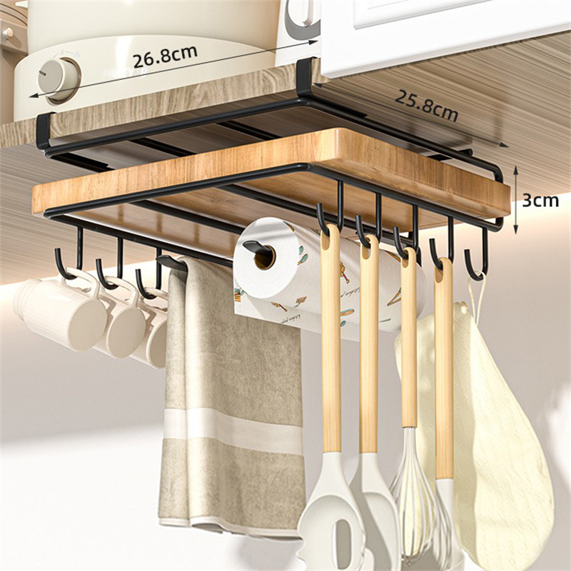 Hangend Rek Onder Keukenkast, Keuken Organizer Rek Met Haak Papieren Handdoek Lap Snijplank Pot Cover Houder Opbergplank: plum