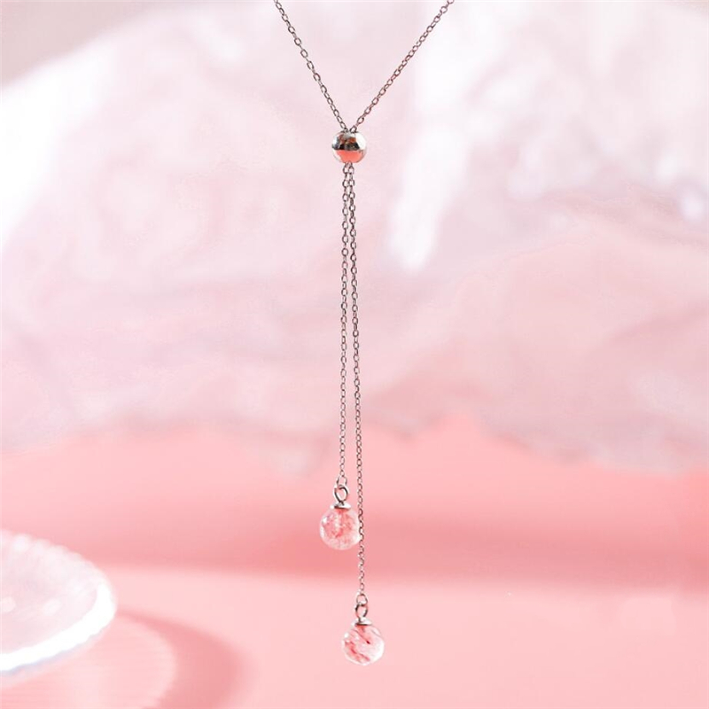 Unique mémoire rose fraise cristal mignon pendentif doux frais 925 argent Sterling clavicule chaîne femme collier SNE449