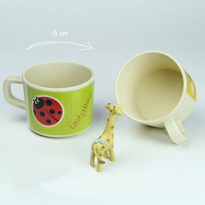Babymuggar bambu djur söta babydrinkware med handtag natursäkert material barndrinkware