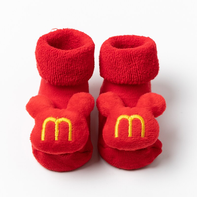 Kids Kinderen Sokken Voor Meisjes Jongens Thicken Print Katoen Peuters Baby Kerst Sokken Voor Pasgeborenen Baby Korte Sokken Kleding: Red rice