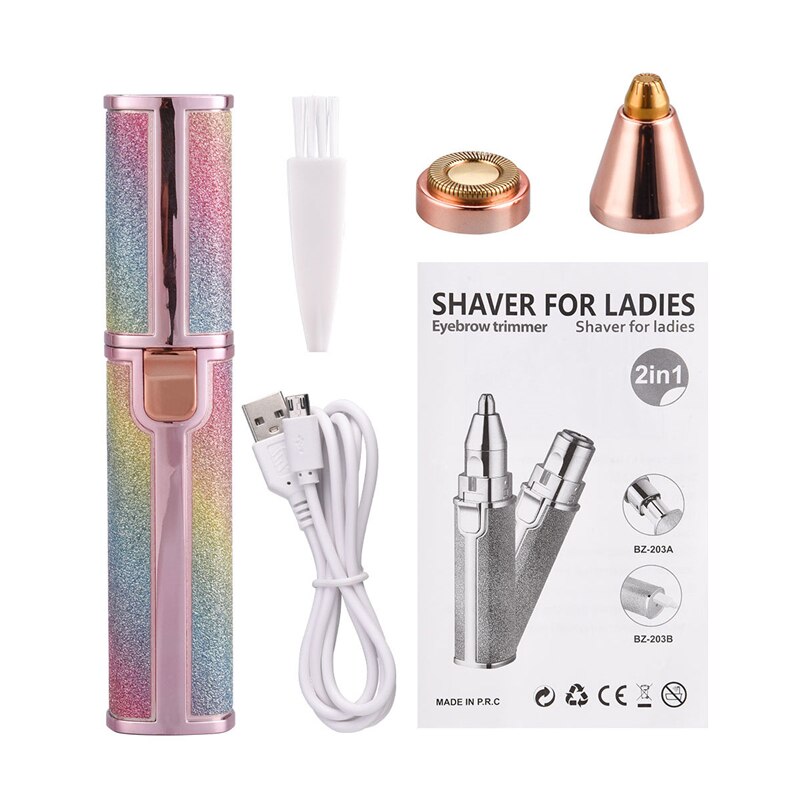 CkeyiN-recortador de cejas eléctrico 2 en 1, máquina de afeitar para mujer, afeitadora Facial indolora recargable con luz LED: MT096