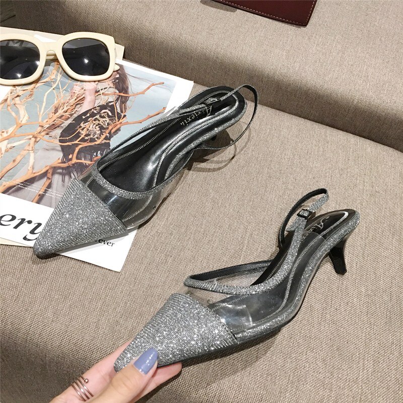 mixed colors slingback summer pumps buckle strap slingback classic pointed toe pretty girls hollow sandals med heels