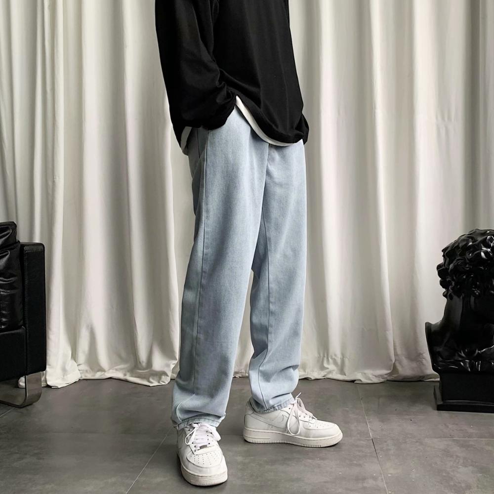 Bxyichen jeans med brede ben til menn rette løse ins bukser hong kong stil trend vill retro drapering mopping gamle pappabukser: M