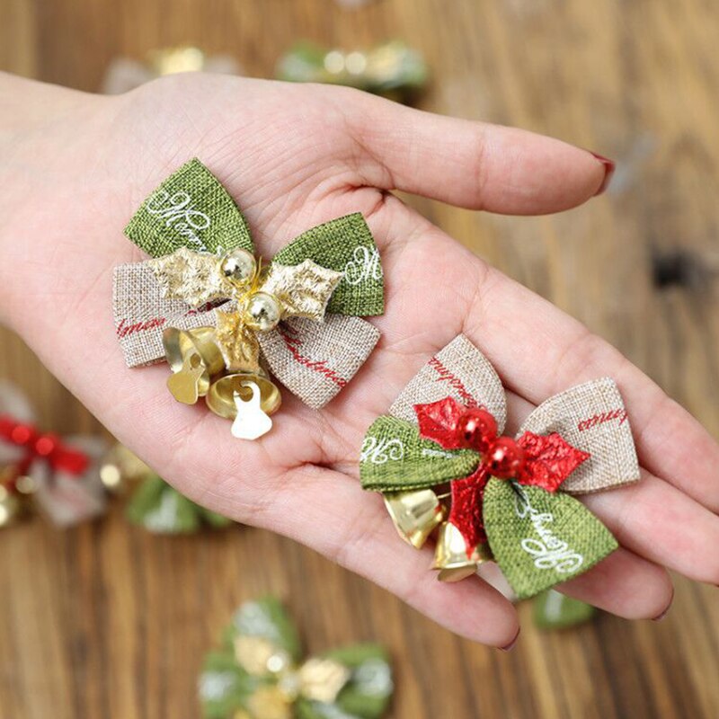 Kerstboom Mini Bows Bells Hanger Diy Bruiloft Verjaardag Party Decor Accessoires Handgemaakte Bowknots Kerst Ornamenten