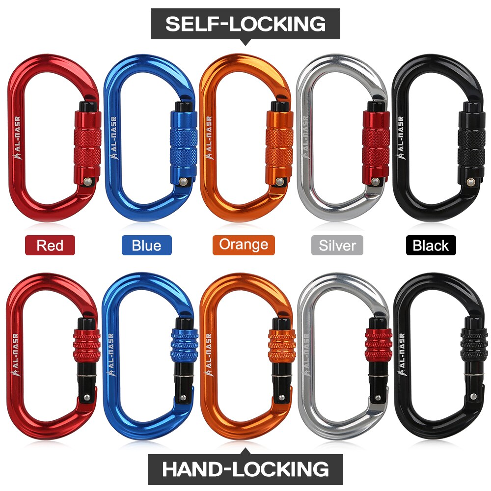 25KN Climbing Carabiner Aluminium Alloy Screw Locking Gate Carabiner Heavy Duty O-shape Buckle Hammock Locking Clip