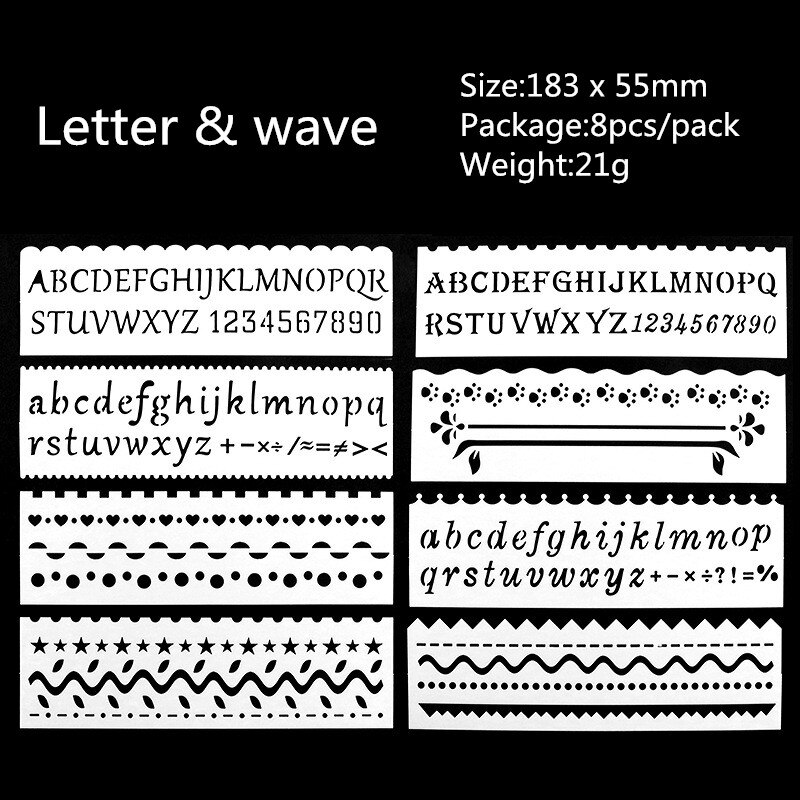 8 Stks/pak Sjabloon Heerser Leuke Multifunctionele Hollow Tekening Liniaal Voor Kinderen Student Briefpapier School Kantoorbenodigdheden: Letter n wave