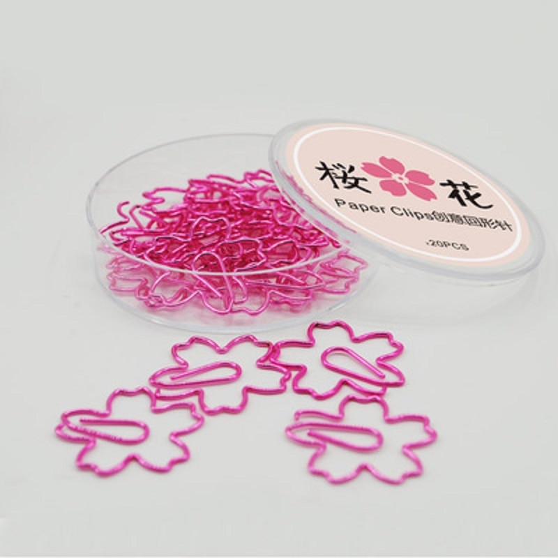 pink clip metal paper clip bookmark office stationery sakura paper clips