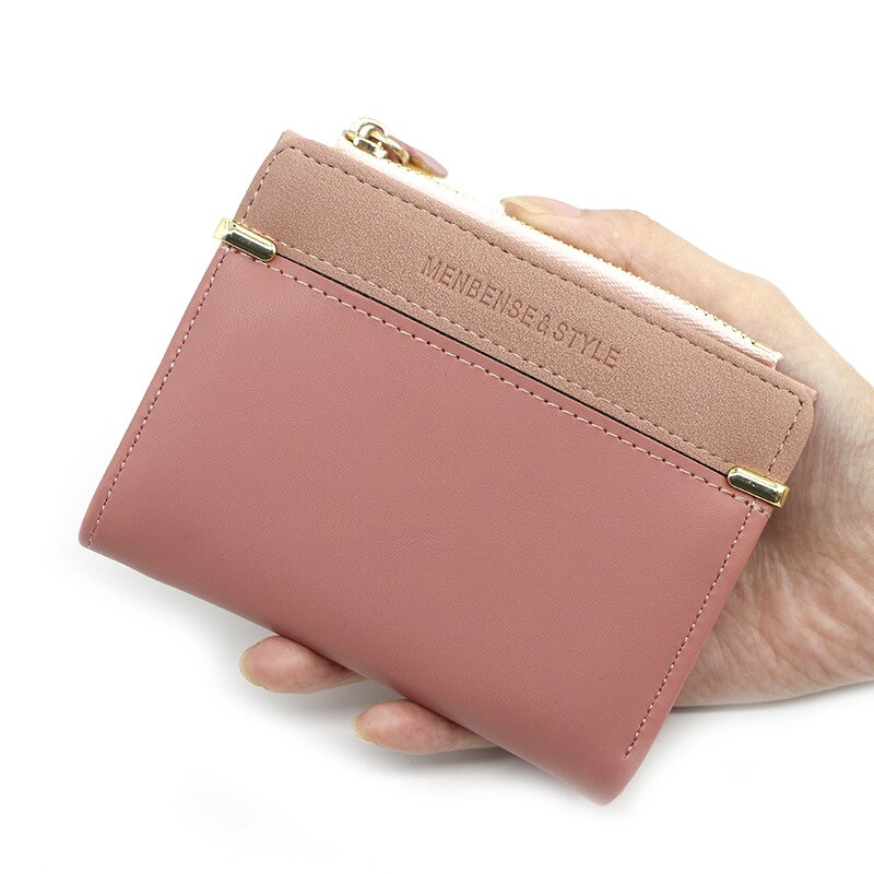 2 fold Short Ladies Wallet Simple Wild Student Zipper Coin Purse Female PU Leather Wallet Card Package
