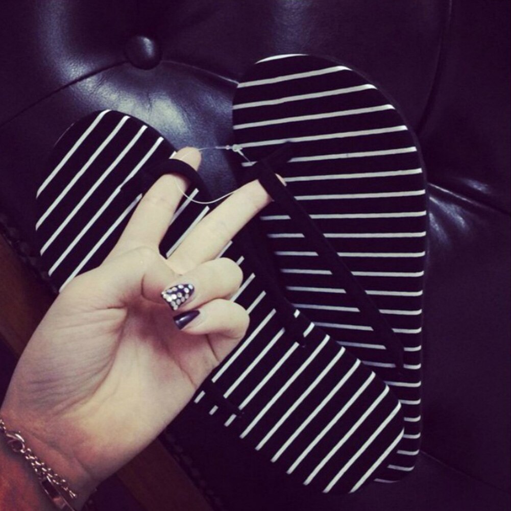 Womens Flip Flops Beach Sandals Black White Spot Stripes Casual Flat-heeled Sandals Women Slippers #734