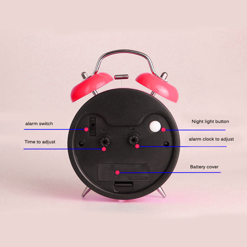 Simple Metal Alarm Clock Cute Ingenious Mute Night Light 4 Inch Digital Student Bedside Alarm Clock Loud Red and White